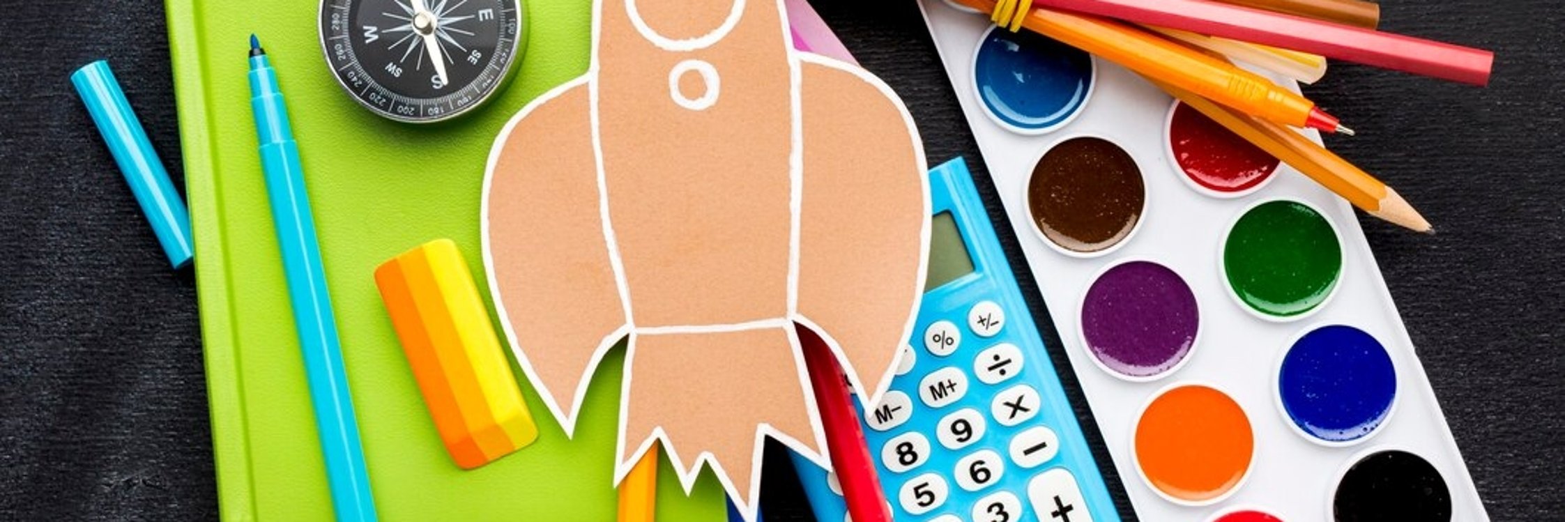 Malen Malutensilien und eine Rakete