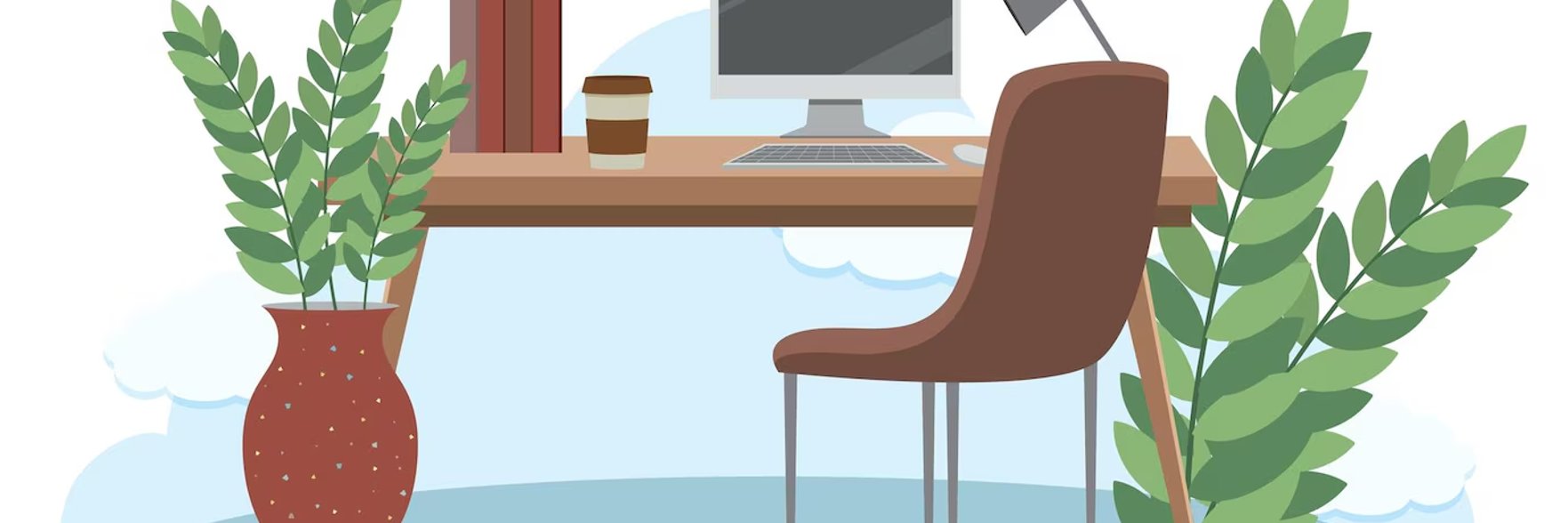 Schreibtisch und Schreibtischstuhl gezeichnet